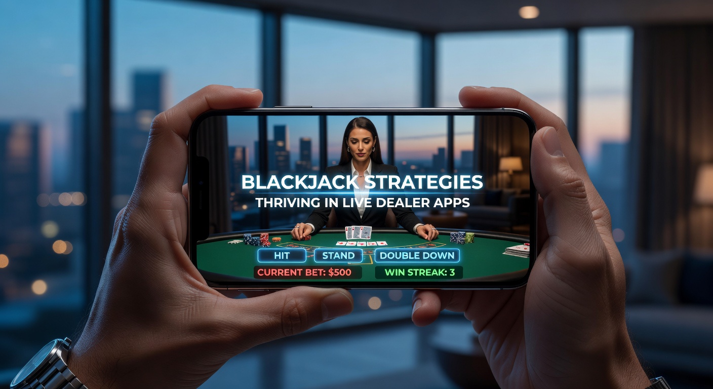 Close-up of a live dealer dealing blackjack cards on a high-tech mobile interface with strategy overlays visible