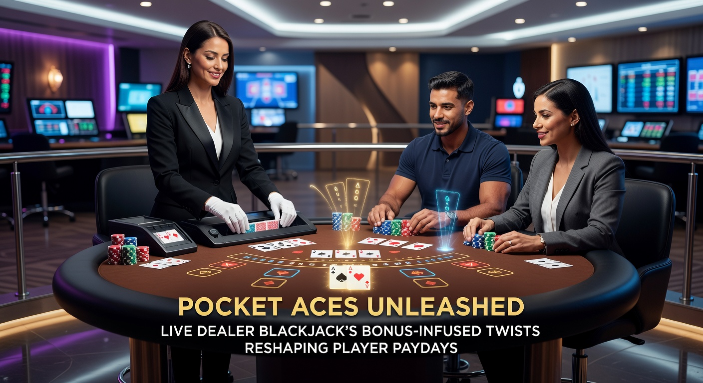 Close-up of pocket aces on a live blackjack table with digital bonus meter exploding in payout animation, highlighting twisted reward structures