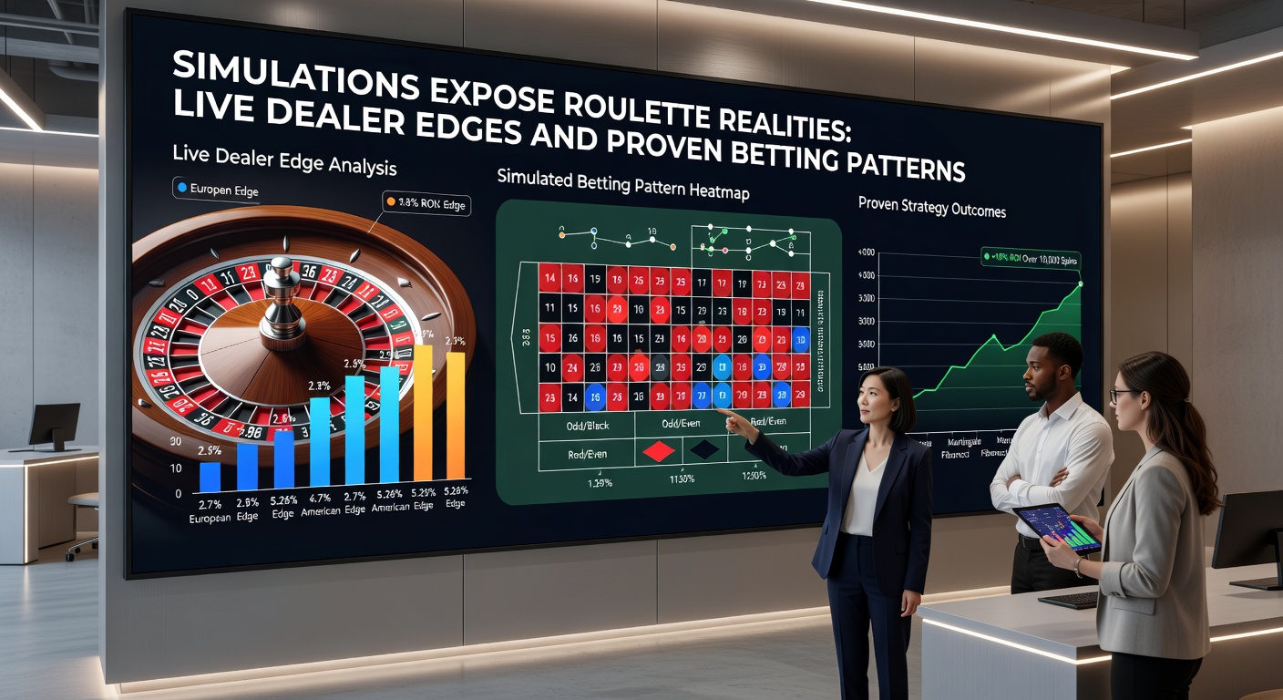 Live dealer roulette table in action with digital overlays showing betting patterns and simulation graphs
